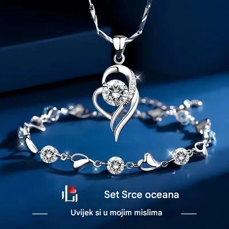 ✨✨【Kupite jedan, dobijte jedan gratis】💎💎Komplet narukvice i ogrlice od 925 srebra s motivom oceanskog srca