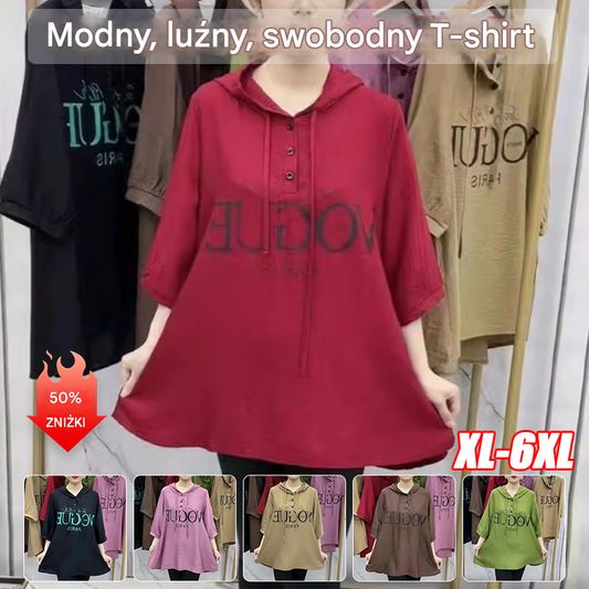 💞🔥【XL-6XL】🔥2025 lato nowy swobodny płaszcz, modny i uniwersalny luźny i zakrywający ciało T-shirt z nadrukiem liter