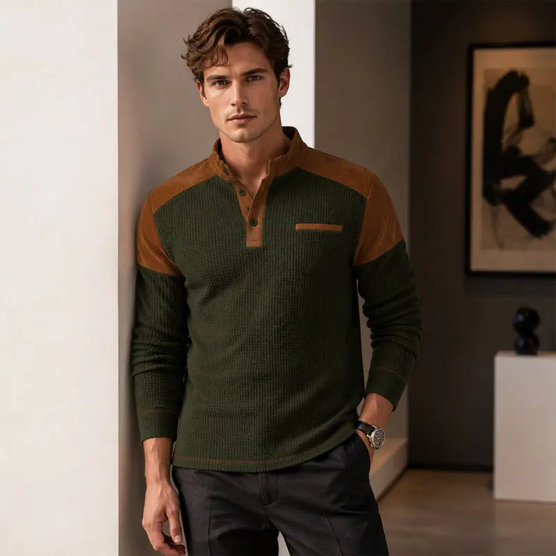 👕【S-3XL】Sudadera de cuello alto para hombre con tejido de textura tipo gofre✨🧥