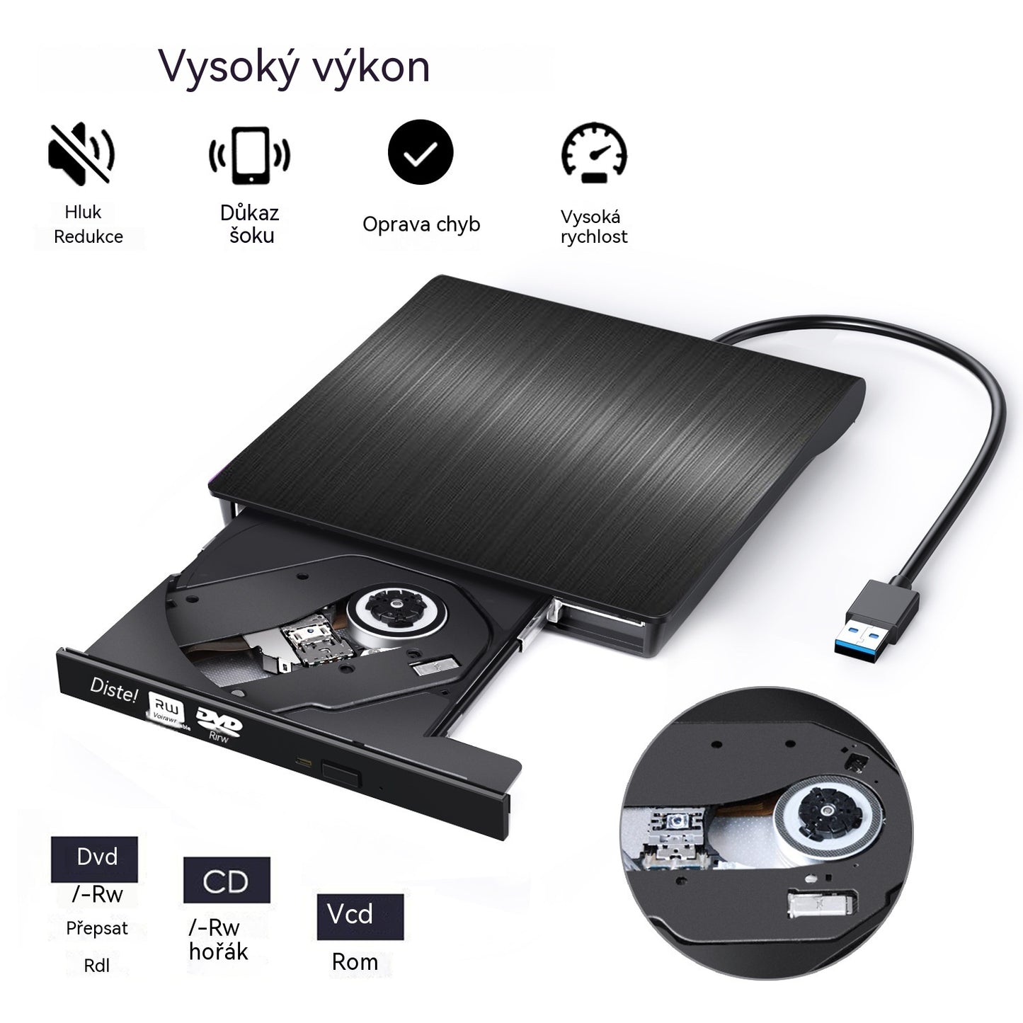 📢📢50% sleva 💿💻 Externí čtečka CD/DVD – Plug & Play, přenosná a kompatibilní s Mac/Windows