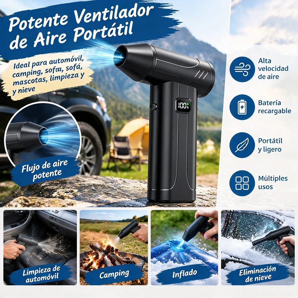 🔥🌪️ Potente soplador de alta velocidad para eliminar el polvo — Ideal para acampar, limpiar el polvo y retirar nieve