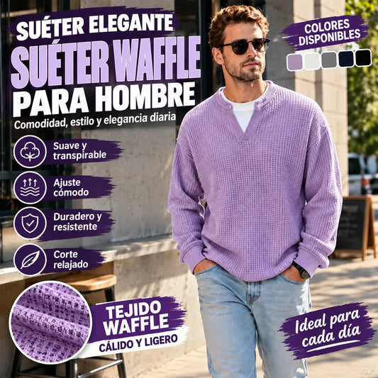 👚✨ Comodidad atemporal | Camiseta de manga larga para hombre con textura tipo gofre y efecto superpuesto