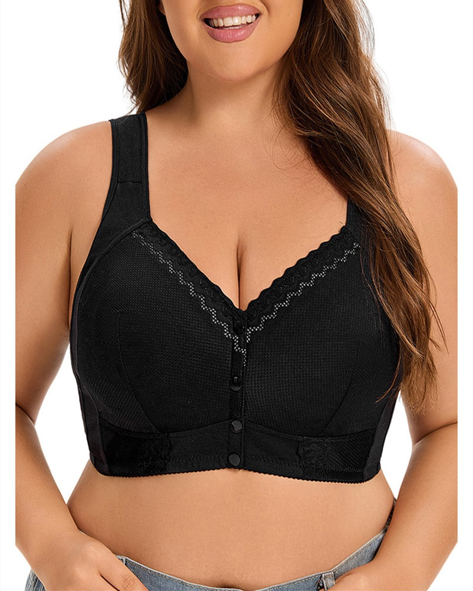 （3 szt）💕🎁【45kg-155kg】Oversized oddychający biustonosz z miękkiej bawełny, zapinany z przodu na guziki -- 4070664