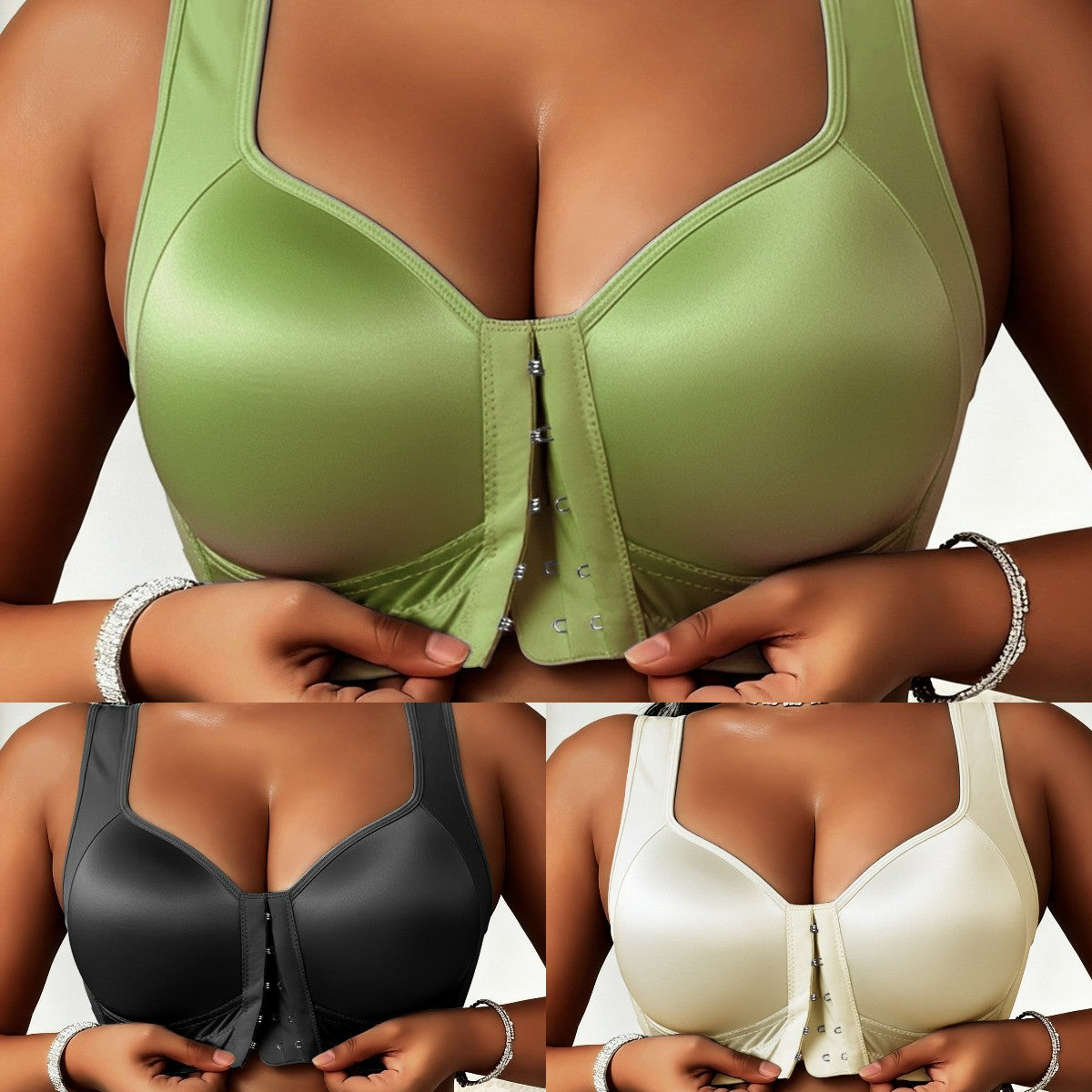😍👙【3-balenie】【40-100 kg】Dámska push-up podprsenka bez kostíc pre väčšie veľkosti so zapínaním vpredu a úpravou proti prehýbaniu