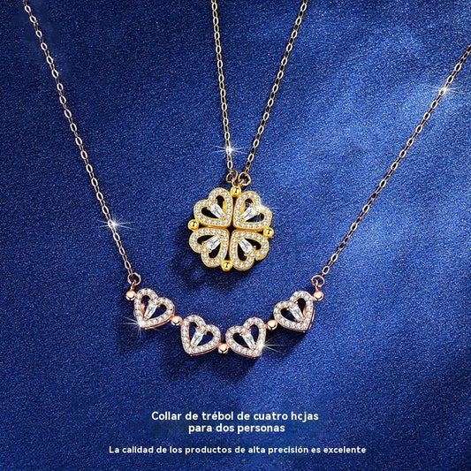 ✨Novo🔥 Elegantna ogrlica s četverolisnicom u obliku srca i dijamantnim detaljima. ❤️ Nosite je i neka vas sreća prati 🍀