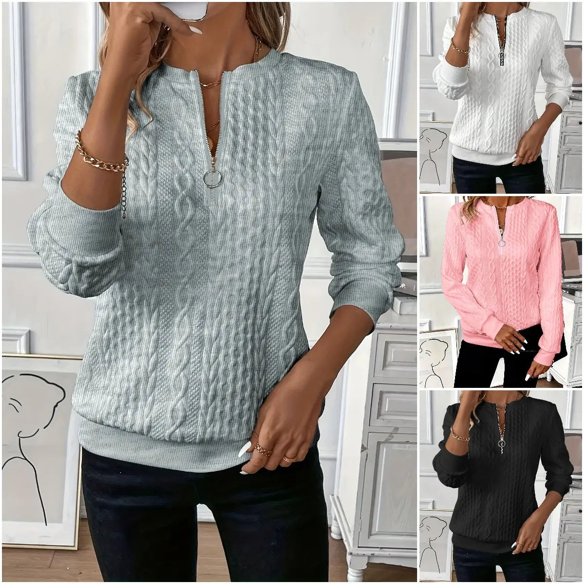 🎀🎀【Nueva oferta】【S-2XL】 Suéter con cremallera para mujer otoño e invierno 2026 nuevo