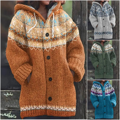 【S~5XL】Nová barevná pletená bunda s kapucí na podzim/zimu