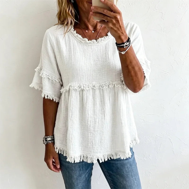 👚【100% pamuk】Majica u retro francuskom stilu s elegantnim resama