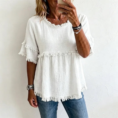 👚【100% pamuk】Majica u retro francuskom stilu s elegantnim resama