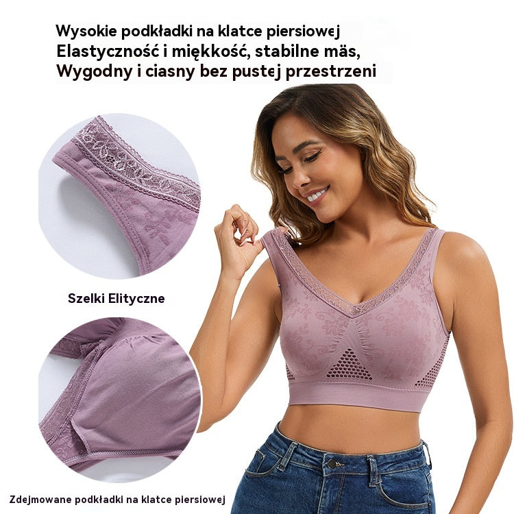 😍❤️40-120 kg【Zestaw 3 sztuk】✨ Biustonosz koronkowy bez fiszbin z wysokim wsparciem dla kobiet