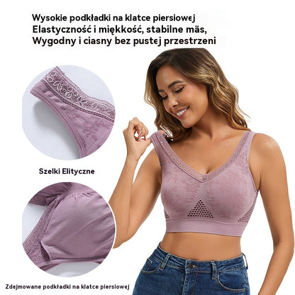 😍❤️40-120 kg【Zestaw 3 sztuk】✨ Biustonosz koronkowy bez fiszbin z wysokim wsparciem dla kobiet