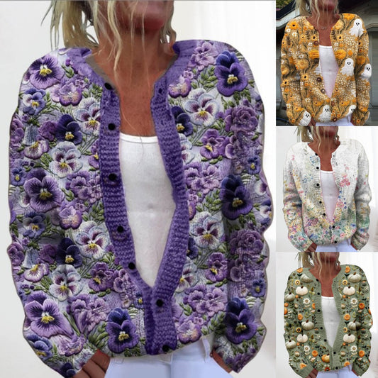 💥【M-4XL】Modny i ciepły damski kardigan dzianinowy z nadrukiem na jesień i zimę