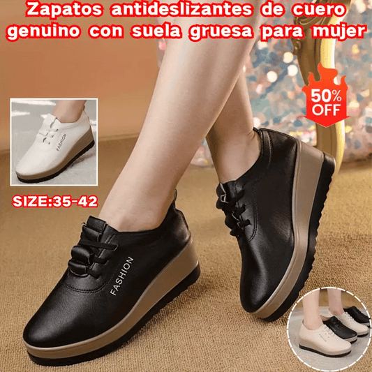 50%OFF🔥【35-42】Zapatos de piel para mujer con suela gruesa, nueva tendencia de otoño