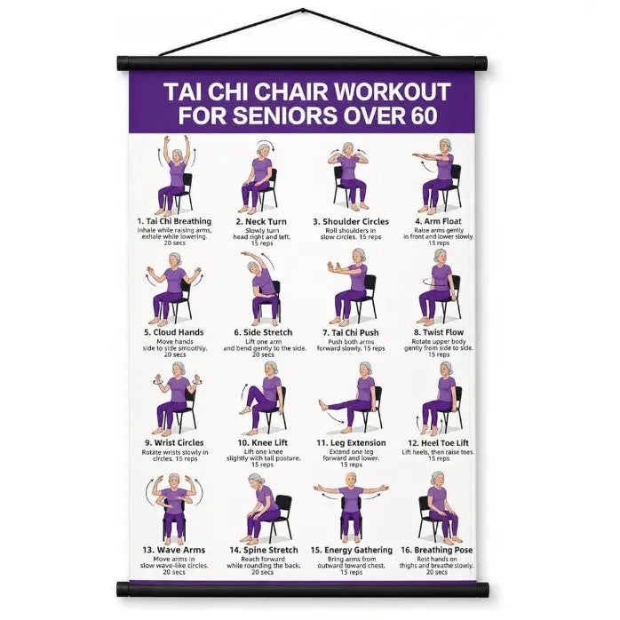 Póster de ejercicios de Tai Chi para personas mayores