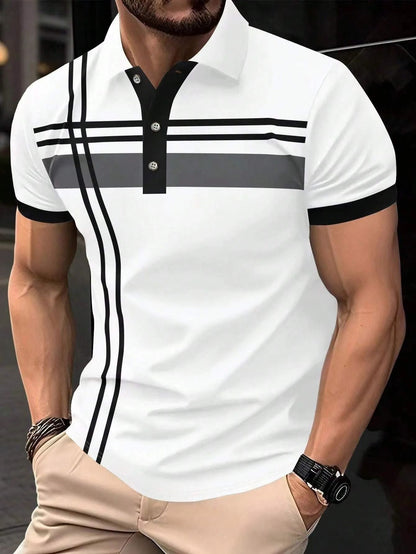 【🔥Oferta especial】👕‍♂️ Polo elegante para hombre con solapa - Rayas refinadas, diseño moderno