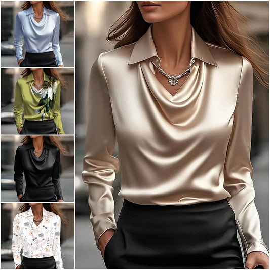 🔥【40-100KG】✨Dámská jednobarevná košile s potiskem a odhaleným límcem -4094961