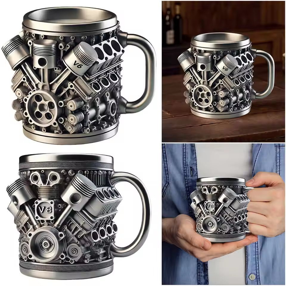 🎁☕【Kupte jeden, druhý dostanete zdarma】Kávový hrnek Creative Engine V6V8 z nerezové oceli --4062609