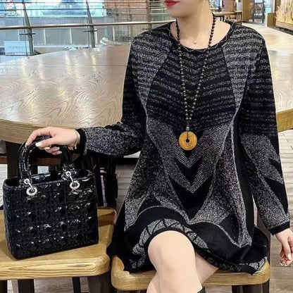😍【L-6XL】Nowy sweter damski na jesień/zimę z okrągłym dekoltem i luźnym dzianinowym wzorem geometrycznym