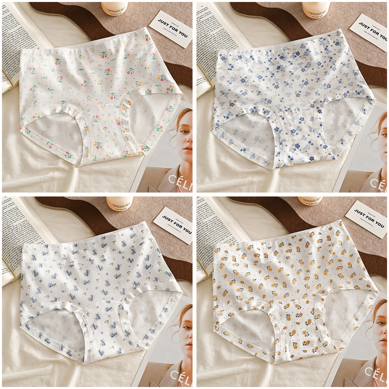 🌸【45-100KG】Bielizna damska z wysokim stanem, antybakteryjna, z czystej bawełny, z nadrukiem kwiatowym, w dużych rozmiarach