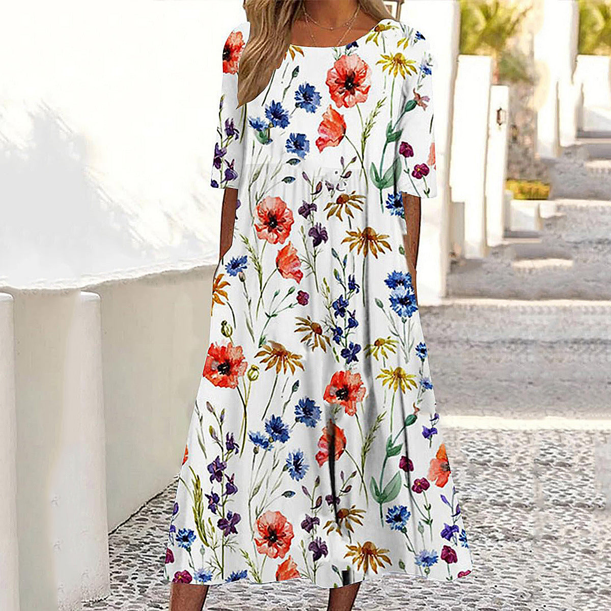 🌺👗【Nowy produkt, rabat ograniczony czasowo】【S-3XL】2025 Letnia sukienka z nadrukiem z okrągłym dekoltem