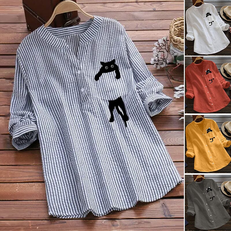 ✨🌈【Novi ljetni stil🔥】【S-3XL】Ljetna pamučna košulja s mačjim printom i V-izrezom, novo u 2026.