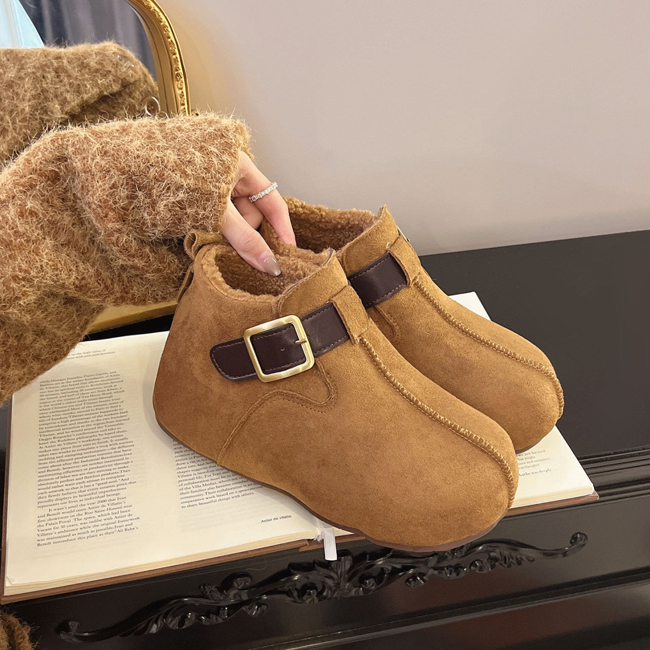 🍂👢🦶【35-40】2026 Nowe modne i uniwersalne codzienne buty śnieżne z podszewką z polaru, retro Birkenstocki z grubą podeszwą