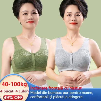 😍【3 bucăți】Sutien de damă din dantelă fără sârmă, închidere confortabilă în față 💨【40-100 kg】