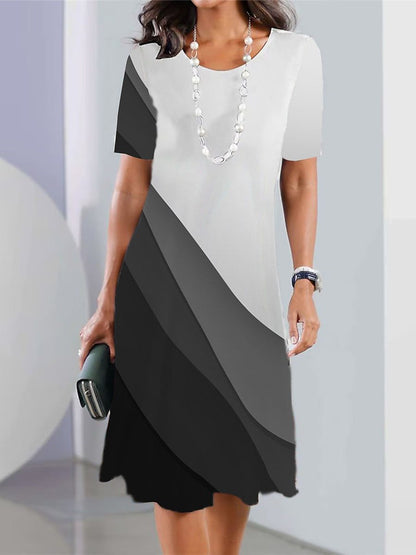 👗【XS-5XL】Vestido sencillo y elegante de mujer con cuello redondo y estampado digital