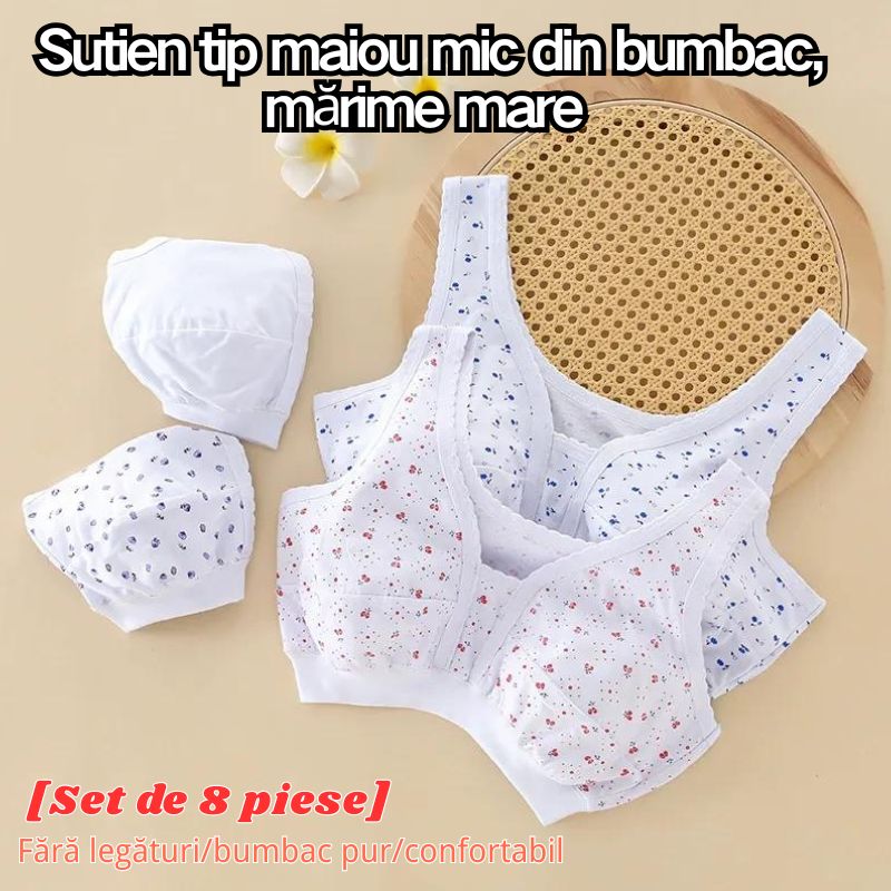 [Set de 4 piese] Set de lenjerie intimă format din 4 piese, stil vestă mică din bumbac, pentru femei de vârstă mijlocie și în vârstă, mărimi mari