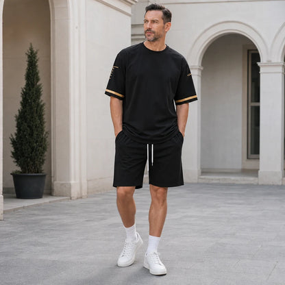 【S-6XL】Męski, swobodny, prosty, modny dwuczęściowy komplet sportowy składający się z koszulki i szortów, uniwersalny do noszenia na co dzień.