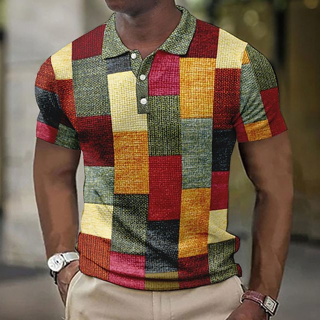 【S-5XL】Camisa polo casual para hombre con estampado geométrico 2026