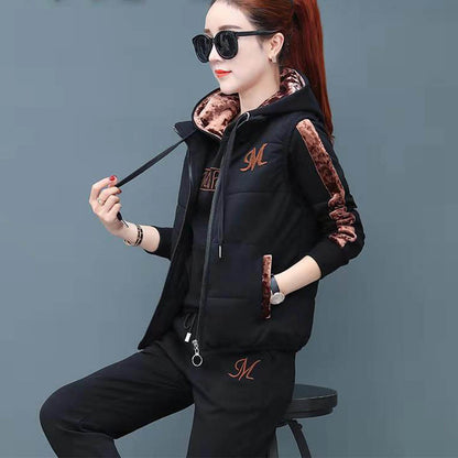 🔥【Hlače + pulover + telovnik】Nov stil ženskega toplega žametnega kombinezona za šport in prosti čas