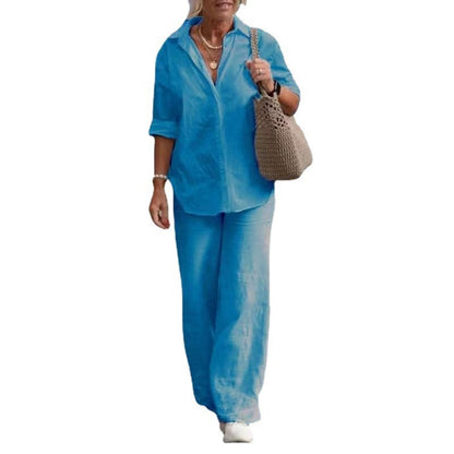 50%OFF✨🎀Traje casual liso con pantalón de pierna ancha (tallas S-5XL)