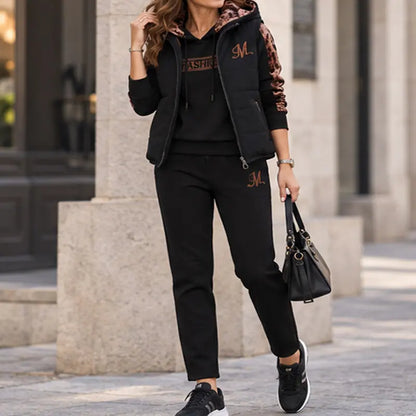 [Camiseta + Chaleco + Pantalones]Elegante conjunto de 3 piezas abrigado para otoño e invierno
