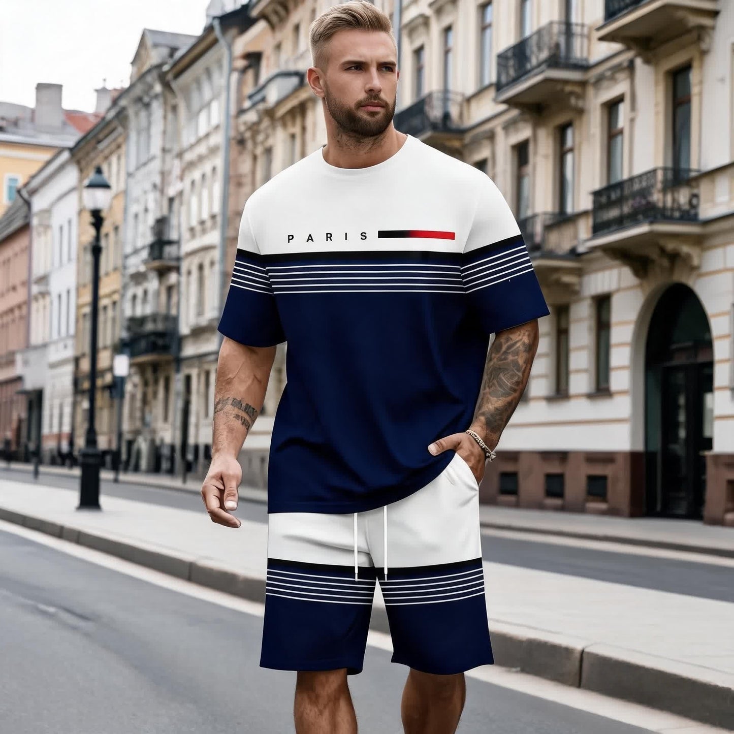 【S-6XL】Muški ležeran i udoban komplet kratkih rukava i kratkih hlača s printom slova.