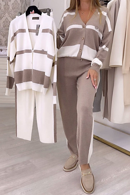 🍁🍂【40-100KG】Moderný, pletený sveter v kontrastnej farbe, dvojdielny set.