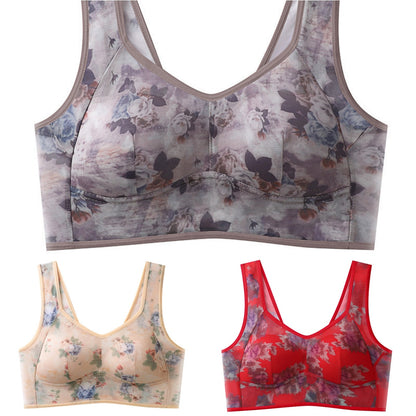 💥【Balení 3 ks】Plus Size podprsenka s potiskem a bez kostic, vysoce kvalitní push-up - lehká a prodyšná síťovina, pohodlná a stylová