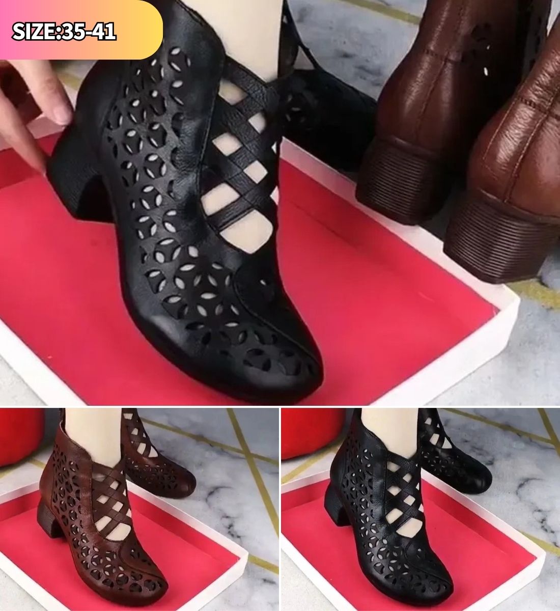 💕【35-41】Damskie, nagie, skórzane, codzienne buty na wysokim obcasie
