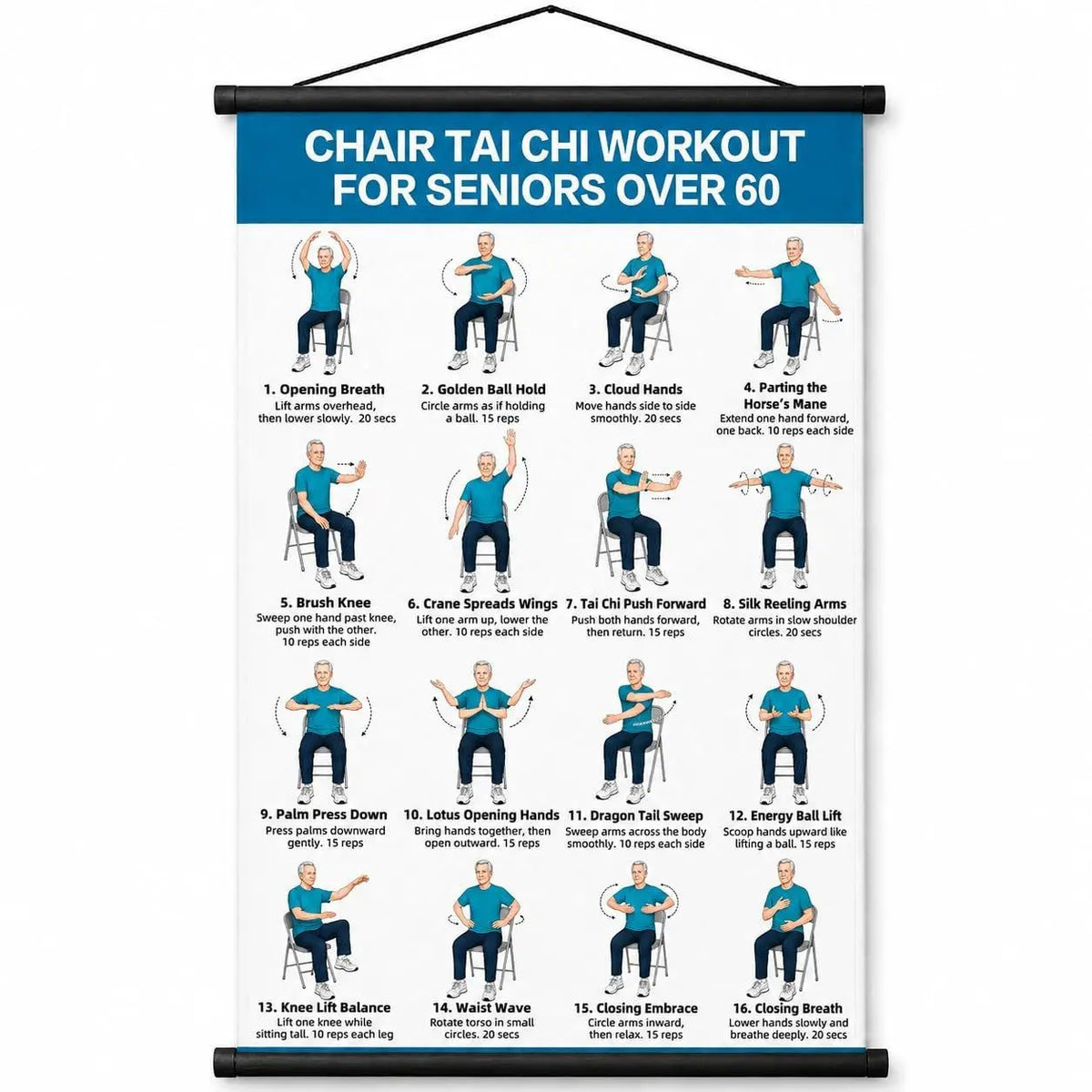 Póster de ejercicios de Tai Chi para personas mayores