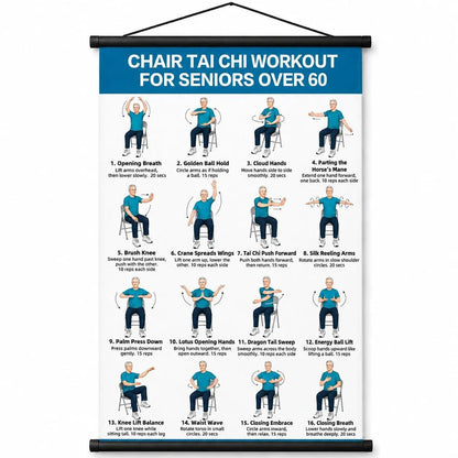 Póster de ejercicios de Tai Chi para personas mayores