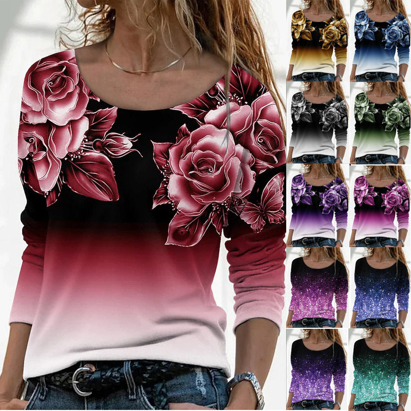 🌺【S-5XL】Top de manga larga y cuello redondo con estampado floral