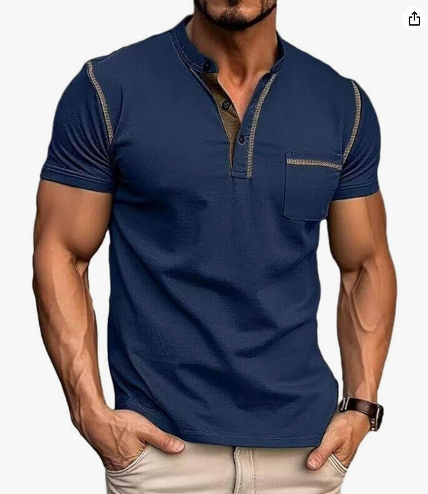 👕【S-XXXL】2026 Nova muška polo majica/majica kratkih rukava s gumbima, jednobojna, s V-izrezom, ležerni stil