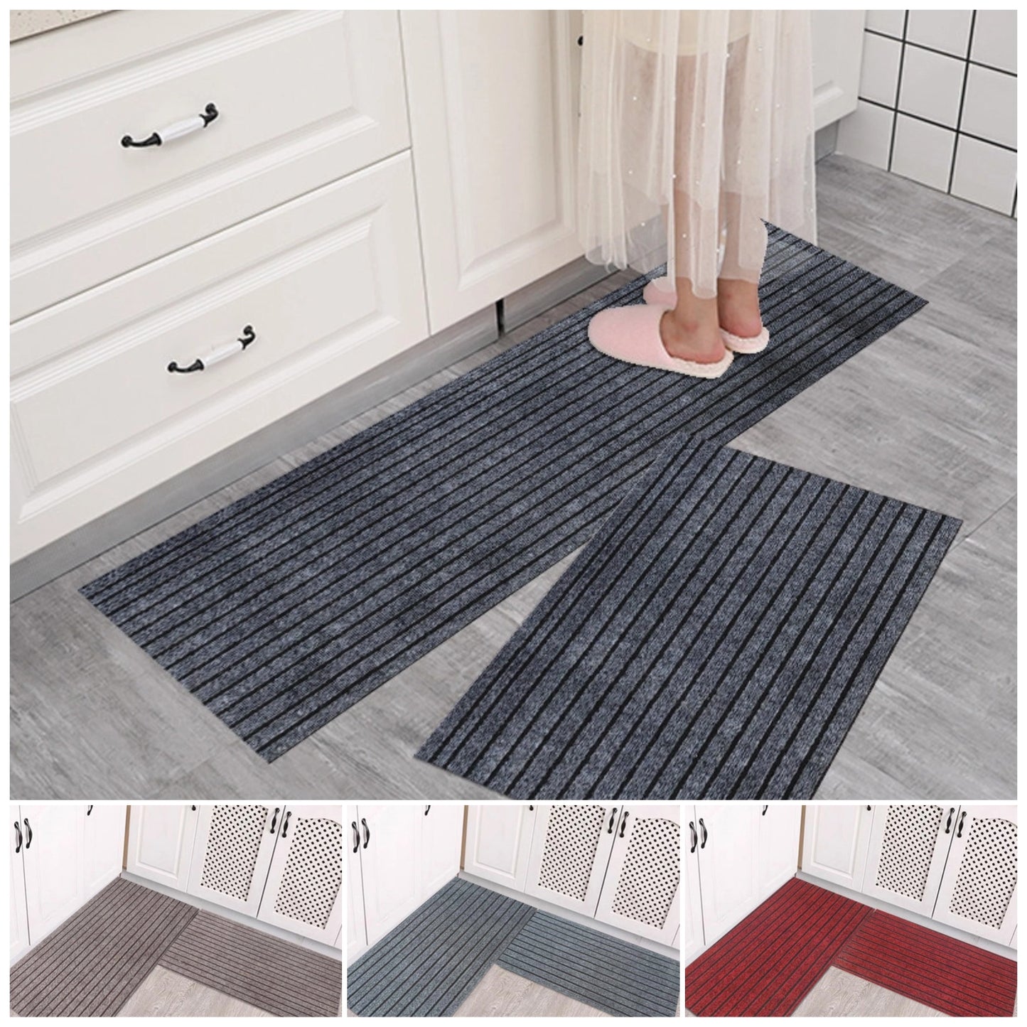 💥(40*60cm+40*120cm) Kuchyňská podložka s protiskluzovými pruhy, které absorbují vodu a olej