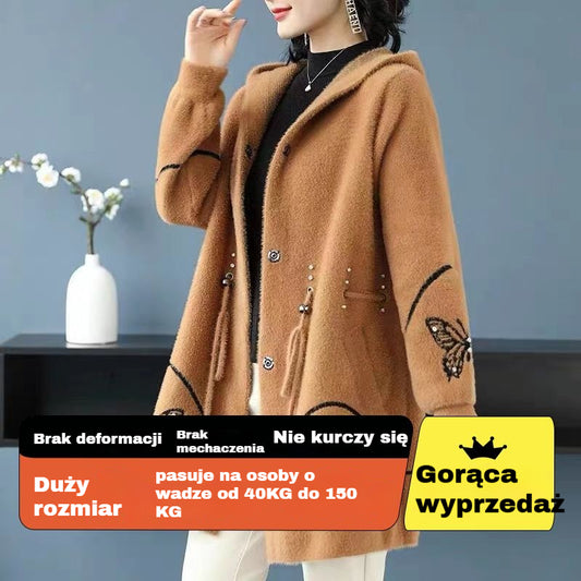 ❄【M-4XL】2025 nowe damskie zimowe bluzy z kapturem, Modny i szlachetny haft z aksamitnych norek, grubszy i cieplejszy