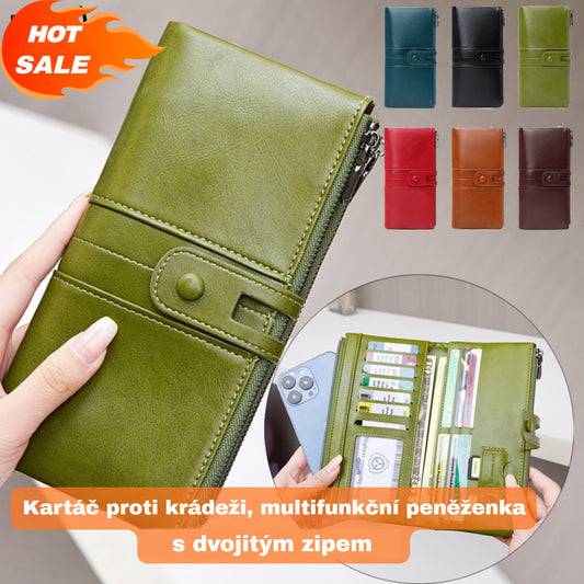 💼Multifunkční peněženka, ručně vyrobená z pravé kůže, kartáč proti krádeži, dvojitý zip