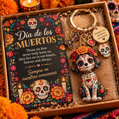 🎄💀 Día de Muertos Charm Keychain | 4 Colorful Floral & Skull-Inspired Styles