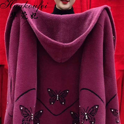 ❄【M-4XL】2025 nowe damskie zimowe bluzy z kapturem, Modny i szlachetny haft z aksamitnych norek, grubszy i cieplejszy