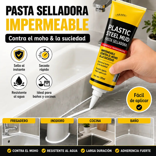 1 juego 25 euros 💧🛡️Masilla de acero plástico amarilla y negra, sellador impermeable y resistente al moho, pegamento para vidrio de baño, pegamento de secado rápido.