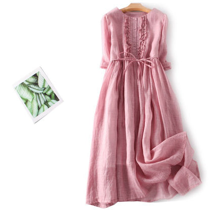 👗👗【XS-3XL】Rochie lungă din bumbac și in pentru vară