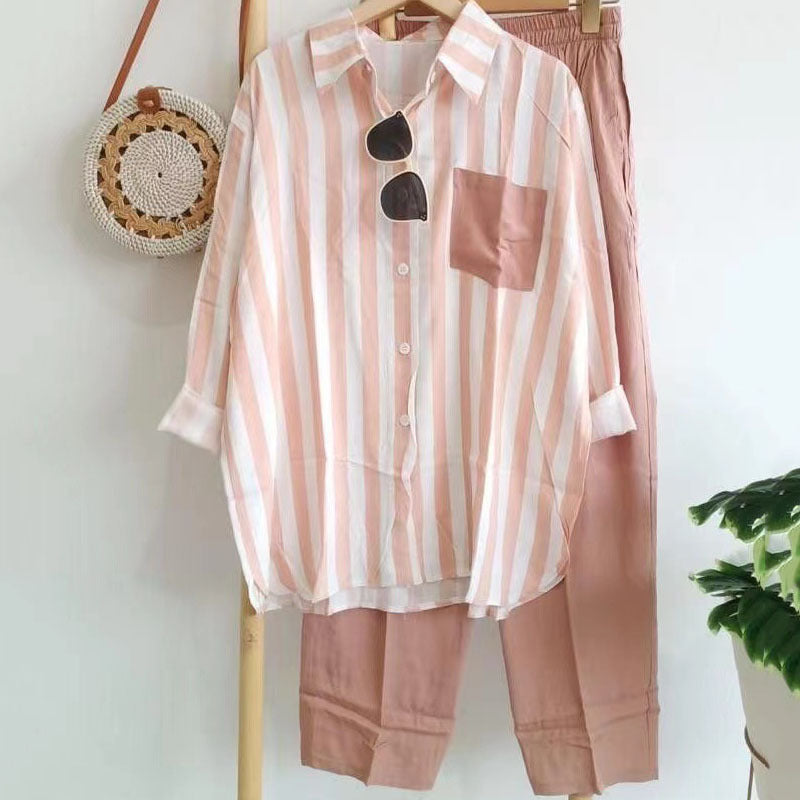 [S-5XL] 🌸Dámský pruhovaný ležérní dvoudílný oblek na jaro a léto - příjemný na dotek, měkký a všestranný